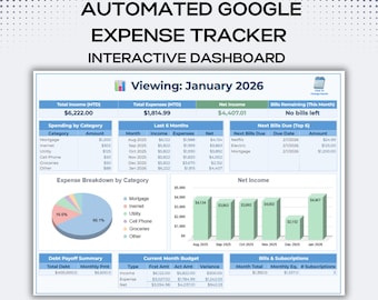 Google Sheets Budget Tracker | Monthly Budget Spreadsheet | Automated Dashboard