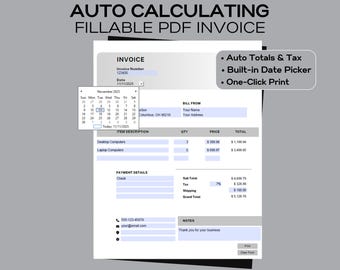 Automated Invoice Template | Modern Gray Fillable PDF