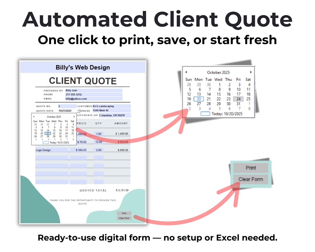 Auto-calculating Smart Client Quote Template: Editable Smart PDF Form ...