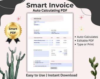 Automated Calculating Invoice: Auto-Calculating, Fillable PDF Business Order Form