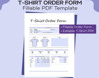Fillable T-Shirt Order Form | Small Business PDF Template