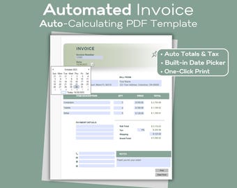 Automated Modern Invoice Template | Smart Auto-Calculating Fillable PDF