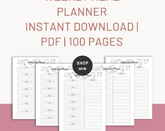 Utskrivbar familjemåltidsplanerare och inköpslista: Utskrivbar mall för matplanering (digital PDF-nedladdning)