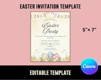 Redigerbar påskinbjudningsmall för Canva | Äggjakt, kaninfest och brunchinbjudningar | Utskrivbart vårfestpaket | Direktnedladdning
