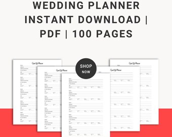 Bröllopsplanerare utskrivbar PDF – 100-sidig minimalistisk checklista för bröllopspärmar och digital organiserare direktnedladdning