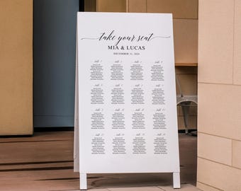 Redigerbar bröllopsbordsplanmall, minimalistisk Canvas-bordsplan, utskrivbar skylt, direktnedladdning, modern elegant