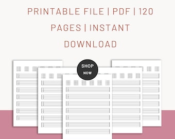 Anteckningsbok för gitarrtabulatur, utskrivbar PDF: Tomt gitarrtabulaturpapper, anteckningsbok för tabulatur med 120 sidor och omslag