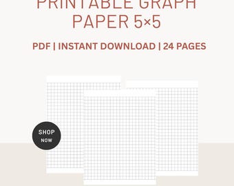 Rutnätsdiagrammall utskrivbar PDF – 5x5 digitalt rutpapper för nedladdning för studenter, design, teckning och anteckningsbokssidor