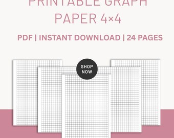 Rutpappersark 4 x 4 tum – Utskrivbart 4x4 rutat papper PDF-nedladdning, 24-sidig digital anteckningsbok för matematik, teckning och dagbok