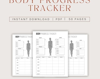 Utskrivbar PDF för kroppsutveckling – 50-sidig träningsutmaningsplanerare, kroppsmätning och viktminskningsjournal