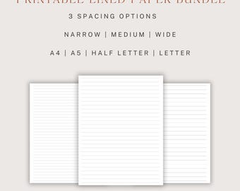 Lined Paper Letters – Printable Lined Letter Paper PDF | Digital Writing Paper, Lined Stationery Sheets A4 A5 Letter Size Download