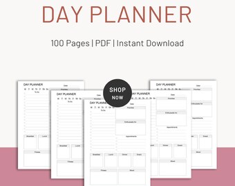 Utskrivbar dagsplanerare i PDF-format: Dagsplanerare i PDF-format, 100-sidig odaterad organisatör | Redigerbar dagsplanerare-mall
