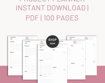 PDF-projektplanerare utskrivbar – redigerbar projektplaneringsarbetsbok och digital organiseringsmall för produktivitet (direktnedladdning)