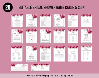 Hot Pink Shower Brautspiele Bundle, bearbeitbare Canva Vorlagen, Fuchsia Magenta Sommerspiele Paket
