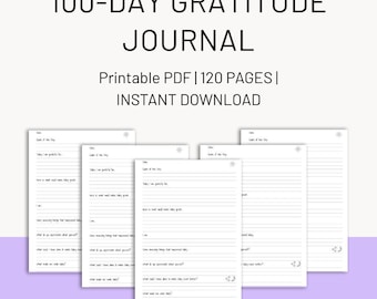 100-dagars tacksamhetsdagbok utskrivbar PDF | 120 sidor med omslag | Daglig reflektion och positivitet