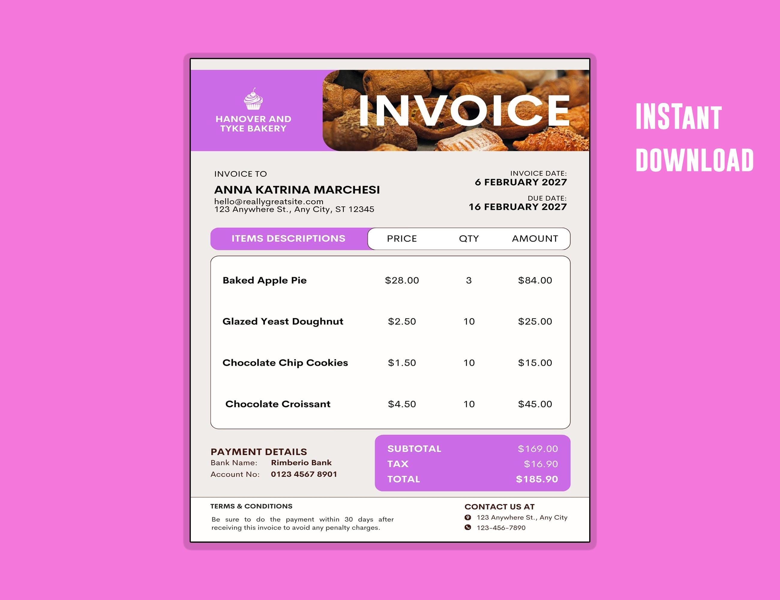 Editable Bakery Invoice Template for Canva | Cake & Sweet Treats Order ...