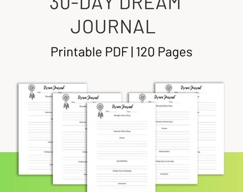 Lucid Dream Journal & Tracker Utskrivbar PDF – 30-dagars drömlogg, reflektionsuppmaningar, digital nedladdning