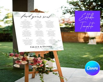 Lyxig redigerbar bröllopsbordsplanmall – Canva bordsplan, utskrivbar mottagningsskylt och affisch