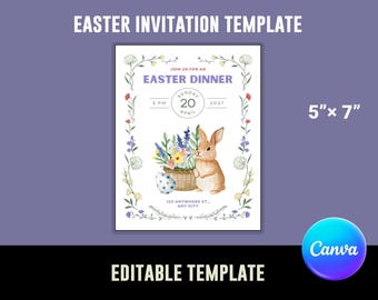 Redigerbar påskinbjudningsmall i Canva | Flyer för äggjakt för kyrka och samhälle | Utskrivbar kristen vårfest