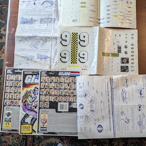 Vintage G.I. Joe Vehicle & Figure Lot - U.S.S. FLAGG, Terror Drome, Recon Sled blueprints and Figure Cardbacks - GIJOE Collector&#39;s Lot