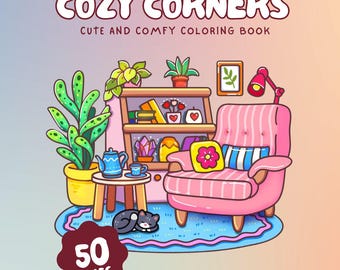 Cozy Corners Digital Coloring Book PDF | 50 Easy Bold Pages for Kids , Adults | Printable Relaxing Stress Relief Art | Instant Download |