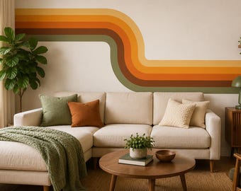 Retro Stripe Wall Decal | Peel and Stick Canvas Wall Decal | Retro Rainbow Wall Art | Kids Bedroom Wall Decor | Removable Wall Decal