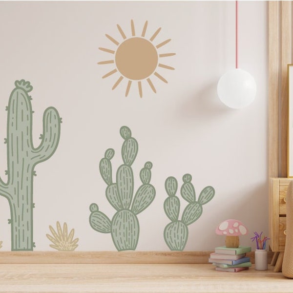 Cactus Wall Decals with Sun / Removable Easy Wall Art / Boho Wall Art / Wall Stickers / Nursery Wall Art