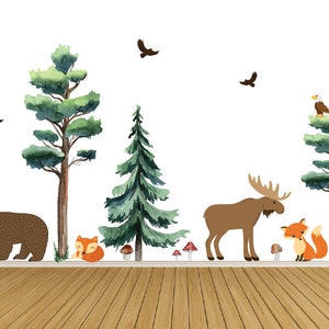 Tree Decals with Forest Animals / Bear / Moose / Fox / Forest Decals / Wall Decals / Nursery Wall Decals