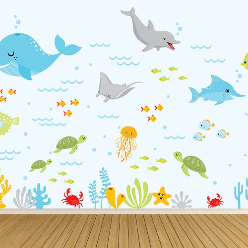 Nursery Wall Decals Ocean Underwater Sea Decal Mermaid Girls Etsy