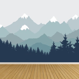 Mountain Wall Mural / Wall Decal / Mountains / Decal Mural / Forest Tree's Mural / Nursery Wall Decals