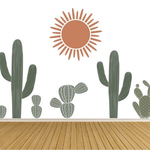 Cactus Boho Wall Decals with Sun / Bohemian Wall Art / Boho Cactuses/ Nursery Wall Decals / Wall Mural / Desert Wall Art