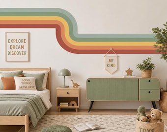 Retro Stripe Wall Decal, Mid Century Modern Wall Decal, Kids Bedroom Wall Decor, Peel and Stick Wall Stripes, Nursery Wall Decal, Boho room