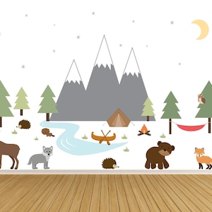 Camping Wall Decals Nursery Wall Decor Mountain Wall Decals Camping Kids Wall Art