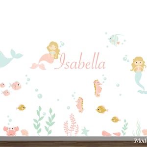 Reusable Wall Decal, Mermaid Wall Decal, Ocean Wall Decal, Aquarium Wall Decal, Sea Life, Girls Nursery Decor, Wall Art-e179