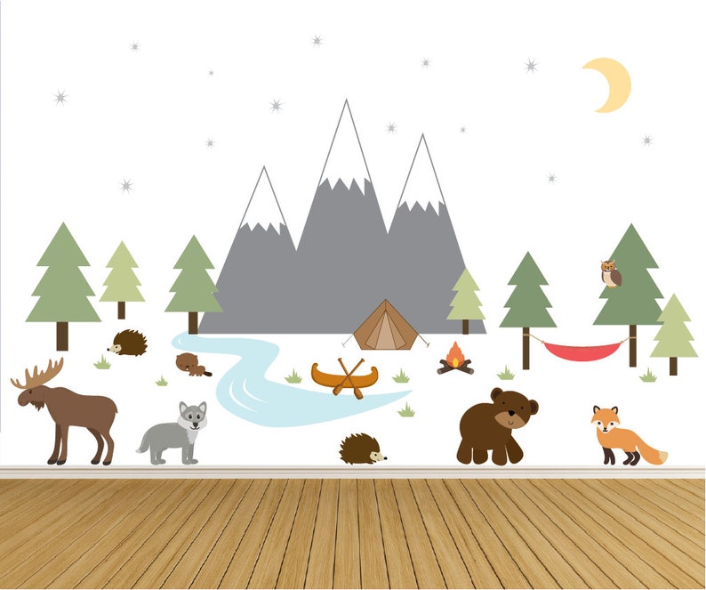 Camping Wall Decals Nursery Wall Decor Mountain Wall Decals Etsy