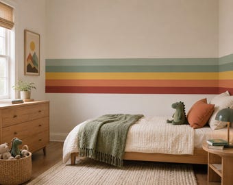 Retro Streifen Wandtattoo | Skandinavische Kinderwand Dekoration | Mid Century Modern Peel & Stick Borte | Jungen Schlafzimmer | Kinderzimmer Wandtattoo