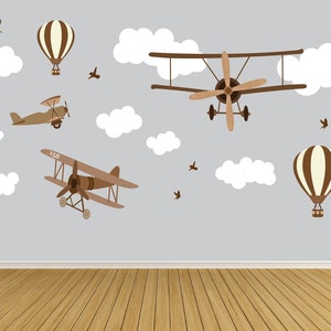 Airplane Wall Decals: Nursery Decor, Hot Air Balloons , Cloud Wall Decal ,Boys Nursery Decor , Wall Decal , Peel and Stick