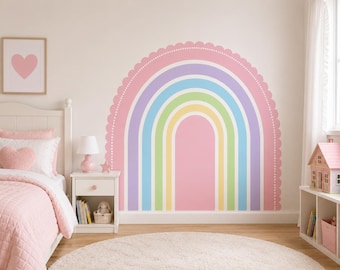 Pastell Regenbogen Bogen Wandtattoo | Mädchen Schlafzimmer Wandtattoo | Regenbogen Kinderzimmer Dekor | Schälen und aufkleben Regenbogen Wandbild | Wieder ablösbarer Wandaufkleber