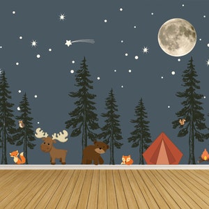 Camping Forest Wall Decal Set / Nursery Wall Art / Forest Woodland Animal Decals / Wall Stickers / Forest Wall Decals