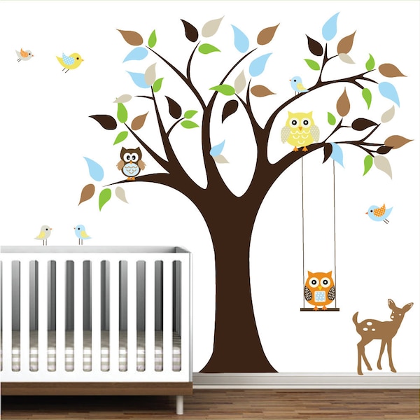 Children Vinyl Wall Decals Nursery Tree Wall Stickers with Animals