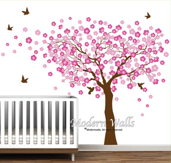 1X Rosa Kirschblüte Pfirsich Blumen Baum Wandaufkleber Wandtattoo Wandsticker