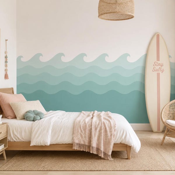 Ocean Wave Wall Decal, Beach Wave Wall Decal, Coastal Kids Room Decor, Surfer Girls Bedroom Wall Decal, Ocean Nursery Wall Decal, Decals