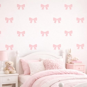 Pink Bow Wall Decals, Peel and Stick Nursery Decor, Removable Reusable Wall Stickers for Girls Bedroom
