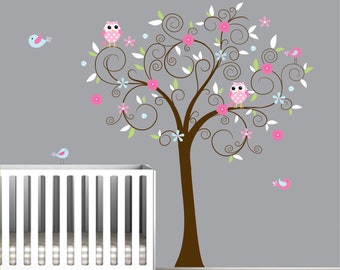 Vinyl Wall Decal Sticker-Tree with Flowers Birds-Kids-e33