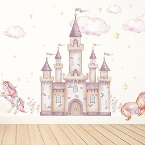 Princess Unicorn Castle Wall Decal: Removable Fairy Tale Art