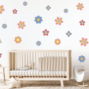 Retro Flower Wall Decals / Floral Wall Decals / Daisy Wall Decals / Flower Wall Decals image 1