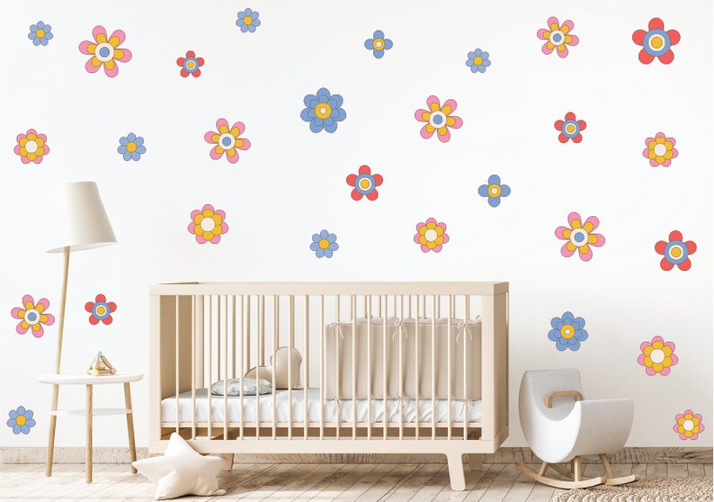 Retro Flower Wall Decals / Floral Wall Decals / Daisy Wall Decals / Flower Wall Decals image 1