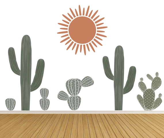 Cactus Wall Decals with Sun: Bohemian Nursery Wall Art
