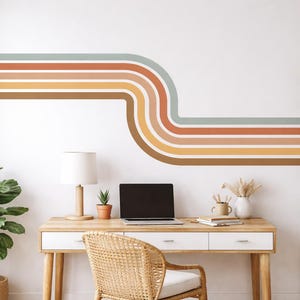 Retro Wave Stripe Wall Decal, Mid Century Modern Wall Art, Boho Rainbow Wall Decal, Peel and Stick Removable Wall Decor for Bedroom
