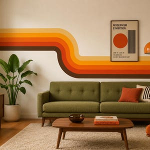 Retro Stripe Wall Decal | Peel and Stick Stripe Wall Decal | Mid Century Modern Wall Decor | Retro Sunset Wall Art | Canvas Wall Decal